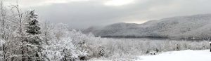 Winter at Garnet Hill Lodge, overlooking Thirteenth lake