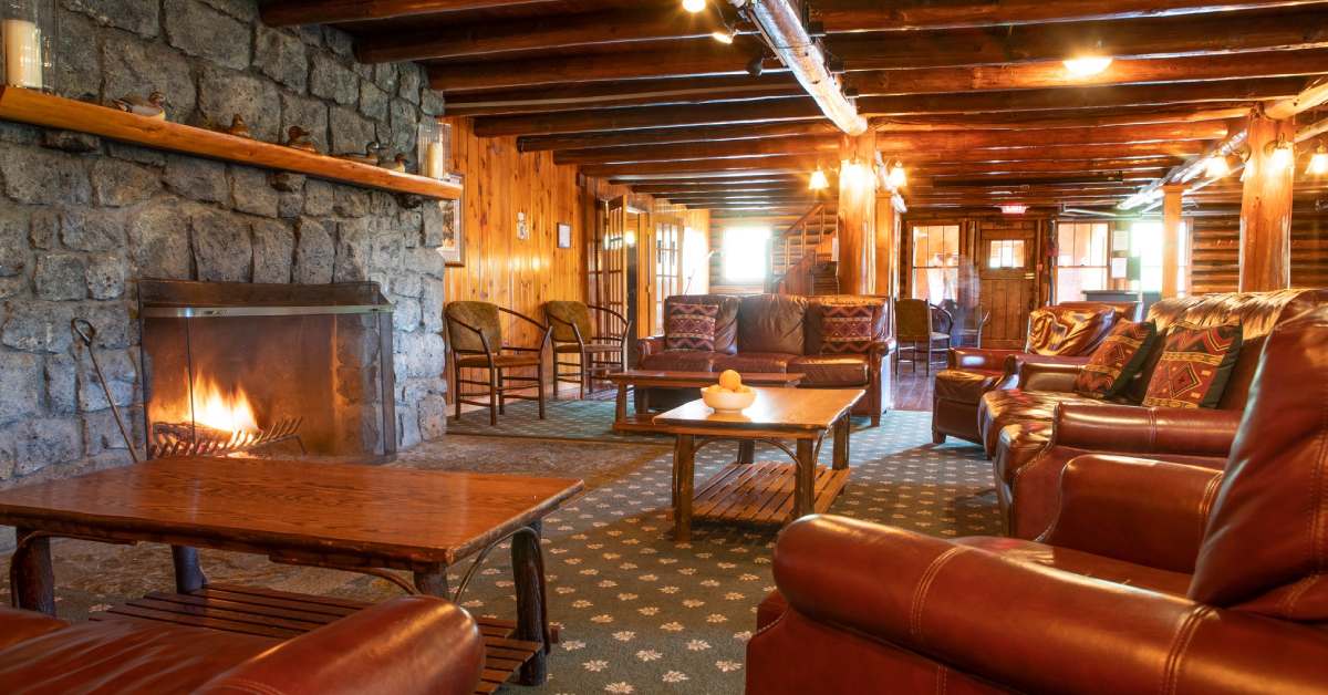 rustic lounge with fireplace
