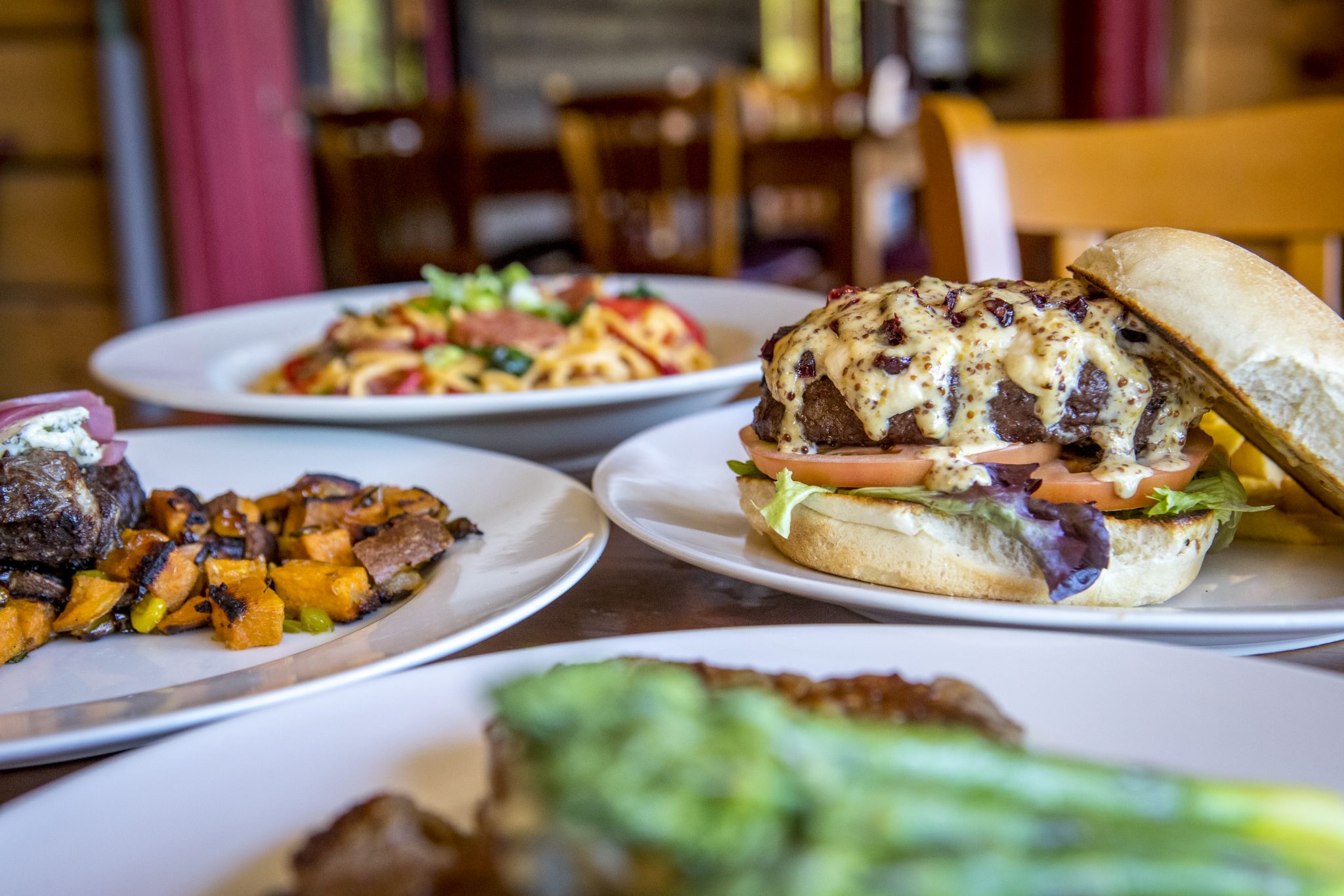 plates of food on a table at an adirondack restaurant