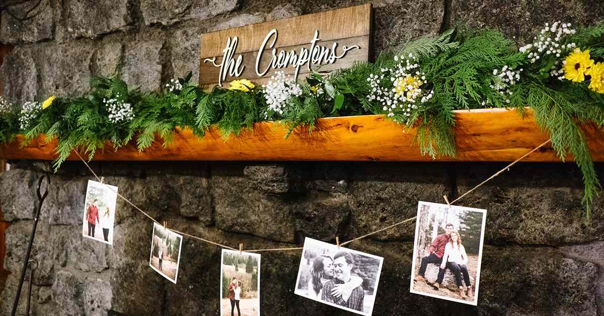 photos hung on a mantel