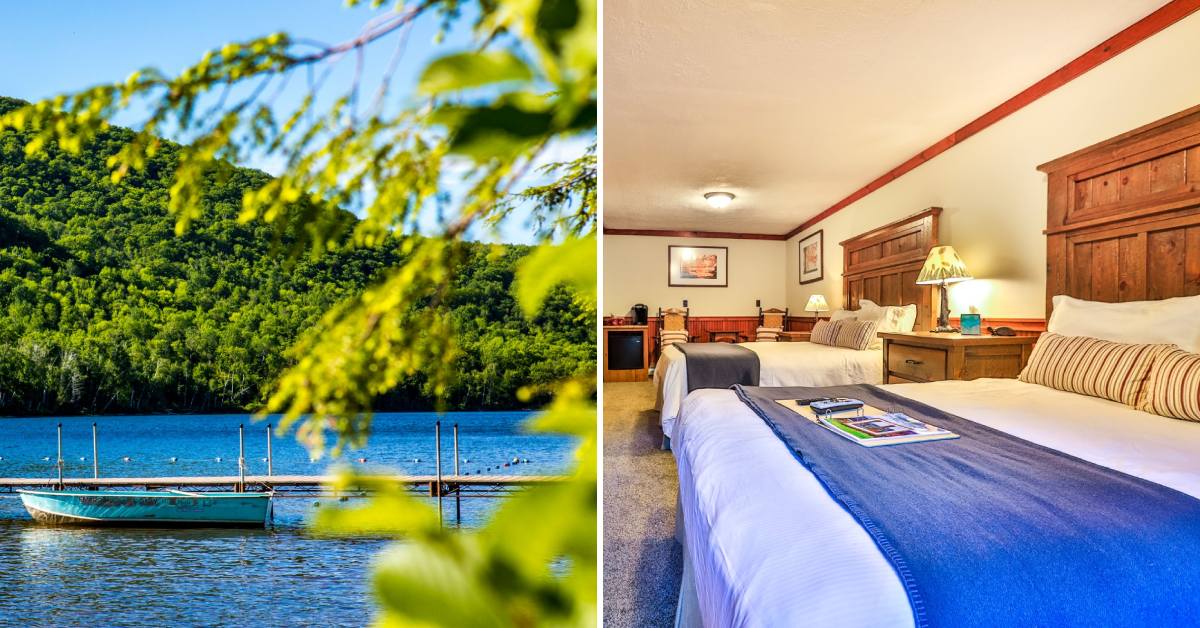 paddling boat on the left, lodging room on the right